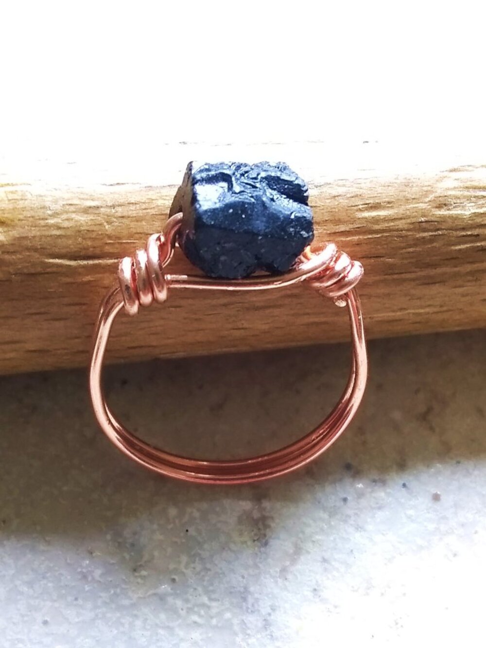 Handmade: Raw Black Tourmaline + Copper Wire Ring Sz 9 ~ Protection & Grounding